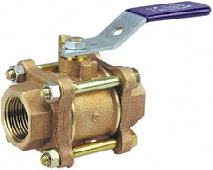 NIBCO - 1/2" Pipe, Full Port, Bronze UL Listed Ball Valve - 3 Piece, Inline - One Way Flow, FNPT x FNPT Ends, Lever Handle, 600 WOG, 150 WSP - Apex Tool & Supply