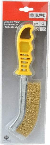 Made in USA - 1" Trim Length Brass Scratch Brass Brush - 5-1/2" Brush Length, 10" OAL, 1" Trim Length, Plastic Ergonomic Handle - Apex Tool & Supply