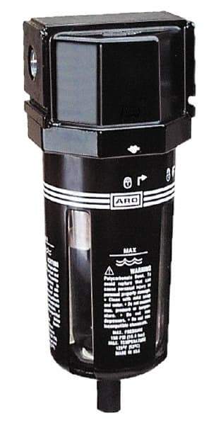 ARO/Ingersoll-Rand - 3/8" Port, 7.047" High x 2.874" Wide Standard Filter with Polycarbonate Bowl, Manual Drain - 156 SCFM, 150 Max psi, 125°F Max Temp, Modular Connection, Bowl Guard, 1.9 oz Bowl Capacity - Apex Tool & Supply