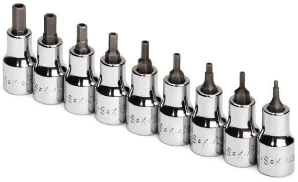 SK - 9 Piece 3/8" Drive Inch Hex Bit Socket Set - 5/64 to 1/4" Hex - Apex Tool & Supply