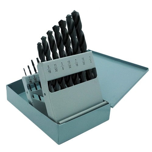 ‎1/16-1/2 RHS / RHC HSS 135 Degree Split Point Heavy Duty Jobber Length Drill Set - Steam Oxide