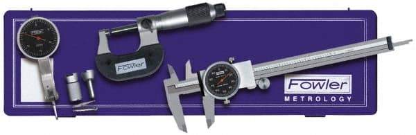 Fowler - 9 Piece, 0" to 0.03" Measuring Range, 0-100 Dial Reading, Black Dial Test Indicator Kit - 0.0005" Dial Graduation - Apex Tool & Supply