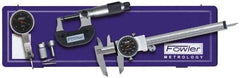 Fowler - 9 Piece, 0" to 0.03" Measuring Range, 0-100 Dial Reading, Black Dial Test Indicator Kit - 0.0005" Dial Graduation - Apex Tool & Supply