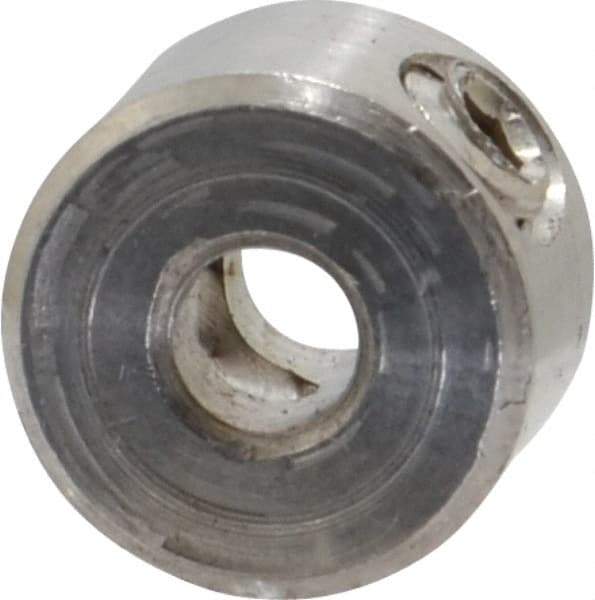 Climax Metal Products - 1/8" Bore, Stainless Steel, Set Screw Solid Set Screw Collars - 3/8" Outside Diam, 1/4" Wide - Apex Tool & Supply
