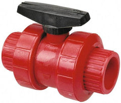 NIBCO - 1-1/2" Pipe, Full Port, PVDF True Union Design Ball Valve - 1 Piece, Inline - One Way Flow, FNPT x FNPT Ends, Wedge Handle, 150 WOG - Apex Tool & Supply