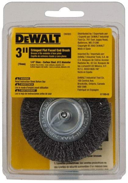 DeWALT - 3" Brush Diam, Flat Faced, End Brush - 1/4" Diam Shank, 20,000 Max RPM - Apex Tool & Supply