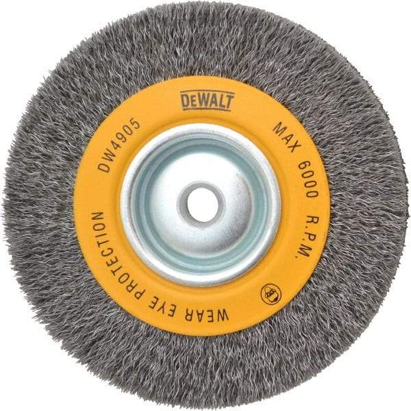 DeWALT - 6" OD, 5/8" Arbor Hole, Crimped Steel Wheel Brush - 1" Face Width, 0.014" Filament Diam, 6,000 RPM - Apex Tool & Supply