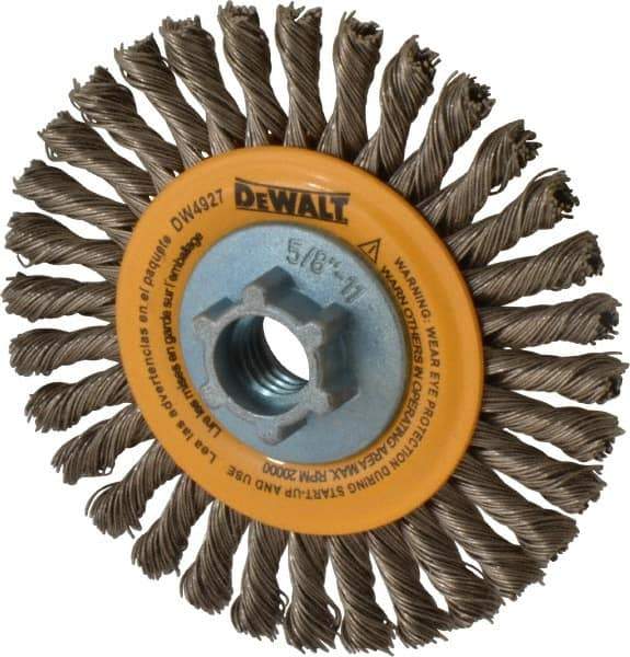 DeWALT - 4" OD, 5/8-11 Arbor Hole, Knotted Stainless Steel Wheel Brush - 0.02" Filament Diam, 20,000 RPM - Apex Tool & Supply