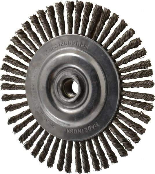 DeWALT - 6" OD, 5/8-11 Arbor Hole, Knotted Steel Wheel Brush - 0.02" Filament Diam, 12,500 RPM - Apex Tool & Supply