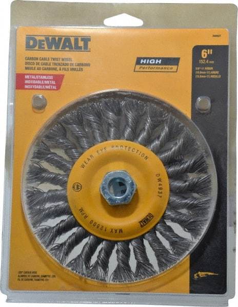 DeWALT - 6" OD, 5/8" Arbor Hole, Knotted Steel Wheel Brush - 0.025" Filament Diam, 12,500 RPM - Apex Tool & Supply