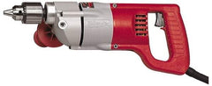 Milwaukee Tool - 1/2" Keyed Chuck, 1,000 RPM, D-Handle Electric Drill - 7 Amps, 120 Volts, Reversible, Includes Chuck Key with Holder & Side Handle - Apex Tool & Supply