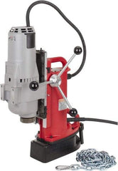 Milwaukee Tool - 1-1/4" Chuck, 11" Travel, Portable Electromagnetic Drill Press - 375 & 750 RPM, 12.5 Amps, 120 Volts, 9' Cord Length - Apex Tool & Supply