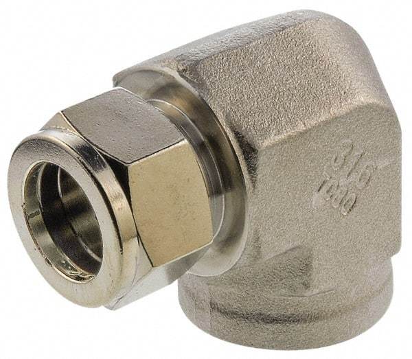 Parker - 1/4" OD, Stainless Steel Female Elbow - -425 to 1,200°F, 11/16" Hex, Comp x FNPT Ends - Apex Tool & Supply