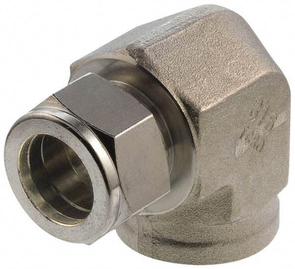 Parker - 3/4" OD, Stainless Steel Female Elbow - -425 to 1,200°F, 1-3/8" Hex, Comp x FNPT Ends - Apex Tool & Supply