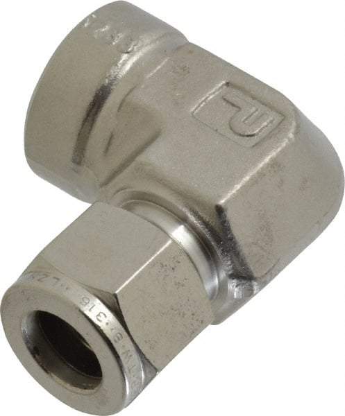 Parker - 1/2" OD, Stainless Steel Female Elbow - -425 to 1,200°F, 1-1/16" Hex, Comp x FNPT Ends - Apex Tool & Supply