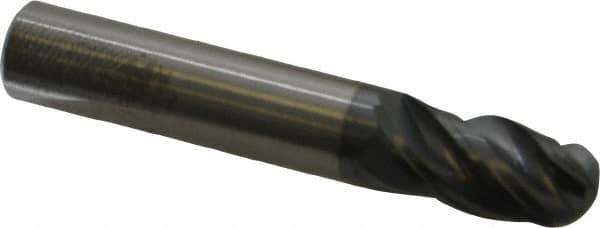 SGS - 1/2" Diam, 1" LOC, 4 Flute Solid Carbide Ball End Mill - AlTiN Finish, Single End, 3" OAL, 1/2" Shank Diam, Spiral Flute - Apex Tool & Supply