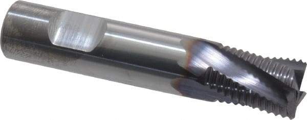 Niagara Cutter - 1/2" Diam, Fine Pitch, 5/8" LOC, 4 Flute Solid Carbide Corner Chamfer Roughing End Mill - TiAlN Finish, 2-1/2" OAL, 1/2" Shank Diam, Single End, Centercutting, 20° Helix - Apex Tool & Supply