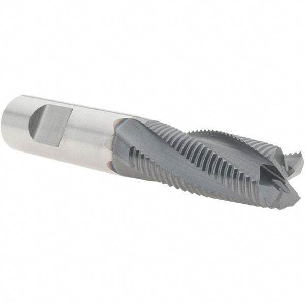 Niagara Cutter - 1/2" Diam, Fine Pitch, 1-1/4" LOC, 4 Flute Solid Carbide Corner Chamfer Roughing End Mill - AlTiN Finish, 3" OAL, 1/2" Shank Diam, Single End, Centercutting, 20° Helix - Apex Tool & Supply