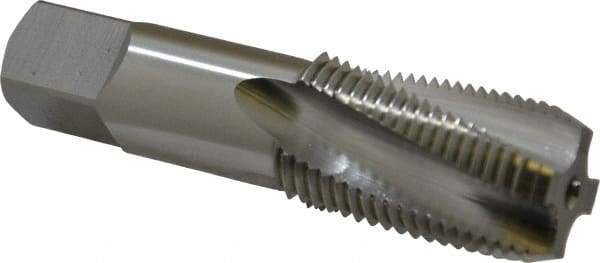 OSG - 1/2-14 NPT, 15° Helix, 4 Flutes, Bottoming Chamfer, Bright Finish, High Speed Steel, Spiral Flute Pipe Tap - Right Hand Flute, 11/16" Shank Diam, 1-3/8" Thread Length, 0.4687" Projection, 0.515" Square Size, - Apex Tool & Supply