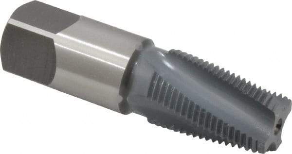 OSG - 3/8-18 NPTF, 15° Helix, 4 Flutes, Bottoming Chamfer, elektraLUBE Finish, High Speed Steel, Spiral Flute Pipe Tap - Right Hand Flute, 0.7" Shank Diam, 1-1/16" Thread Length, 0.3750" Projection, 17/32" Square Size, - Apex Tool & Supply