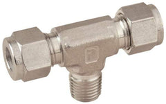 Parker - 1/2" OD, Stainless Steel Male Branch Tee - -425 to 1,200°F, 13/16" Hex, Comp x Comp x MNPT Ends - Apex Tool & Supply