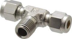Parker - 1/4" OD, Stainless Steel Male Branch Tee - -425 to 1,200°F, 9/16" Hex, Comp x Comp x MNPT Ends - Apex Tool & Supply
