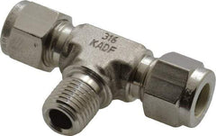 Parker - 3/8" OD, Stainless Steel Male Branch Tee - -425 to 1,200°F, 5/8" Hex, Comp x Comp x MNPT Ends - Apex Tool & Supply