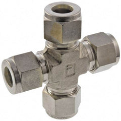 Parker - 1/8" OD, Stainless Steel Union Cross - -425 to 1,200°F, 7/16" Hex, All Comp Ends - Apex Tool & Supply