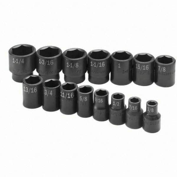 SK - 1/2" Drive Standard Impact Socket Set - 3/8 to 1-1/4", Inch Measurement Standard - Apex Tool & Supply