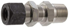 Parker - 1/4" OD, Stainless Steel Bulkhead Connector - 5/8" Hex, Comp x MNPT Ends - Apex Tool & Supply