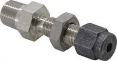 Parker - 1/8" OD, Stainless Steel Bulkhead Connector - 1/2" Hex, Comp x MNPT Ends - Apex Tool & Supply