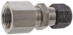 Parker - 3/8" OD, Stainless Steel Bulkhead Female Connector - 3/4" Hex, Comp x FNPT Ends - Apex Tool & Supply