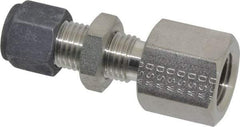 Parker - 1/4" OD, Stainless Steel Bulkhead Female Connector - 3/4" Hex, Comp x FNPT Ends - Apex Tool & Supply