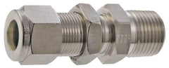 Parker - 1/8" OD, Stainless Steel Bulkhead Connector - -425 to 1,200°F, 1/2" Hex, Comp x MNPT Ends - Apex Tool & Supply