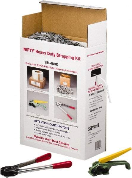 Nifty Products - Strapping Kits Type: Heavy-Duty Polypropylene Strapping Kit Contents: Coil; Tensioner; Crimper; Metal Seals - Apex Tool & Supply