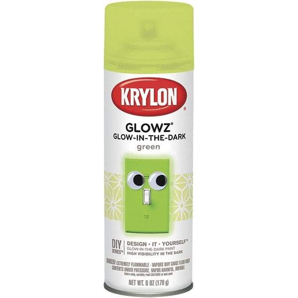 Krylon - Glow Green, Semi Gloss, Glow-in-the-Dark Spray Paint - 10 to 15 Sq Ft per Can, 16 oz Container, Use on Ceramics, Fabric, Glass, Glow-in-the-Dark Paint, Metal, Paper, Papier Mache, Plaster, Wicker, Wood - Apex Tool & Supply