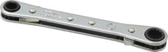 Proto - 1/4" x 5/16" 12 Point Reversible Ratcheting Box Wrench - Double End, 1-5/8" Head Diam x 1/2" Head Thickness, 4-3/8" OAL, Steel, Chrome Finish - Apex Tool & Supply