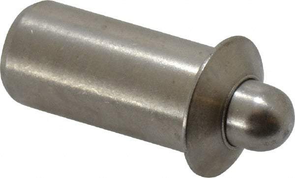 Vlier - 0.786" Body Len x 3/8" Body Diam, 0.234" Plunger Diam, 2.5 Lb Init to 7 Lb Final End Force, 0.786" Len Under Flange, Stainless Steel Press Fit Spring Plunger - 1/2" Flange Diam, 0.096" Flange Thickness, 0.882" Plunger Len, 3/16" Plunger Projection - Apex Tool & Supply