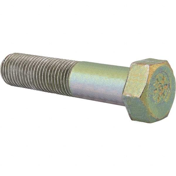 Made in North America - 1-1/2 - 6 UNC, 7" Length Under Head Hex Head Cap Screw - Partially Threaded, Grade 8 Alloy Steel, Zinc Yellow Dichromate Finish, 2-1/4" Hex - Apex Tool & Supply