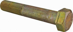 Made in North America - 1-1/2 - 6 UNC, 9" Length Under Head Hex Head Cap Screw - Partially Threaded, Grade 8 Alloy Steel, Zinc Yellow Dichromate Finish, 2-1/4" Hex - Apex Tool & Supply