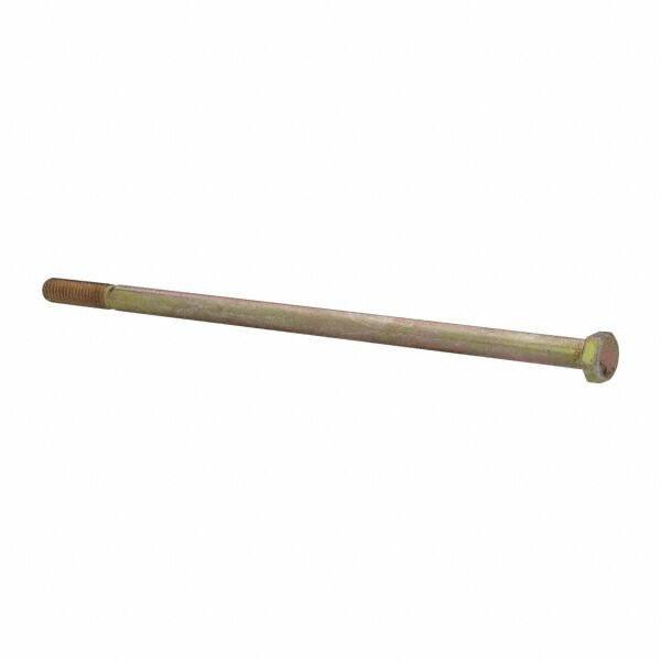 Made in North America - 3/8-16 UNC, 9" Length Under Head Hex Head Cap Screw - Partially Threaded, Grade 8 Alloy Steel, Zinc Yellow Dichromate Finish, 9/16" Hex - Apex Tool & Supply
