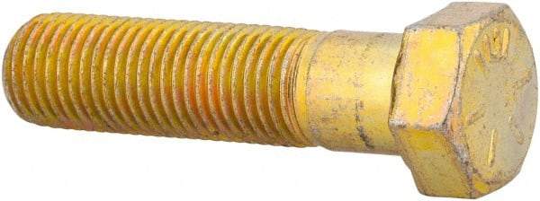 Made in USA - 7/16-20 UNF, 1-3/4" Length Under Head Hex Head Cap Screw - Partially Threaded, Grade 8 Alloy Steel, Zinc Yellow Dichromate Finish, 5/8" Hex - Apex Tool & Supply
