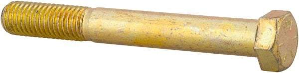 Made in USA - 9/16-12 UNC, 4-1/2" Length Under Head Hex Head Cap Screw - Partially Threaded, Grade 8 Alloy Steel, Zinc Yellow Dichromate Finish, 13/16" Hex - Apex Tool & Supply