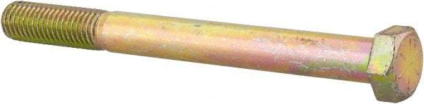 Made in USA - 5/8-11 UNC, 6-1/2" Length Under Head Hex Head Cap Screw - Partially Threaded, Grade 8 Alloy Steel, Zinc Yellow Dichromate Finish, 15/16" Hex - Apex Tool & Supply