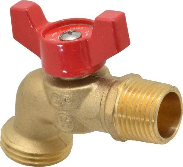 B&K Mueller - 1/2" Pipe, 125 psi WOG Rating, Brass Hose Bibb, Stop Valve - Wing Tee Handle, MNPT/SWT x GHT End Connections - Apex Tool & Supply