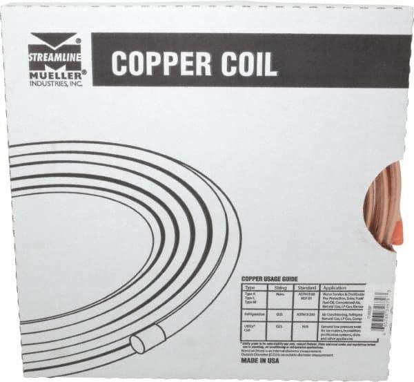 Mueller Industries - 20' Long, 3/8" OD, Grade Alloy 122 Copper Seamless Tube - 0.032" Wall Thickness - Apex Tool & Supply