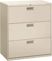 Hon - 36" Wide x 40.88" High x 19-1/4" Deep, 3 Drawer Lateral File - Steel, Light Gray - Apex Tool & Supply