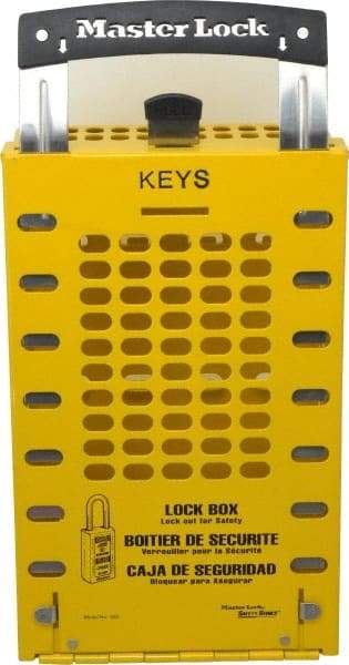 Master Lock - 3-1/2" Deep x 6-3/8" Wide x 12-3/4" High, Portable & Wall Mount Group Lockout Box - Yellow, 14 Padlocks - Apex Tool & Supply