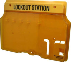 Master Lock - 1 Piece, Empty Polycarbonate Padlock Station - 16 Inch Wide x 12-1/4 Inch High x 1-3/4 Inch Deep, Black on Yellow, Covered - Apex Tool & Supply
