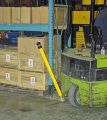 Vestil - 2-1/2" Diam x 42" High, Yellow Steel Spring Bollard - 6" Wide x 6" Long Mounting Plate, 32 Lb - Apex Tool & Supply